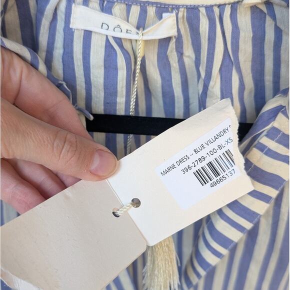 NWT Doen Marne Striped Silk-voile Mini Dress In Blue, size XS - Picture 4 of 8